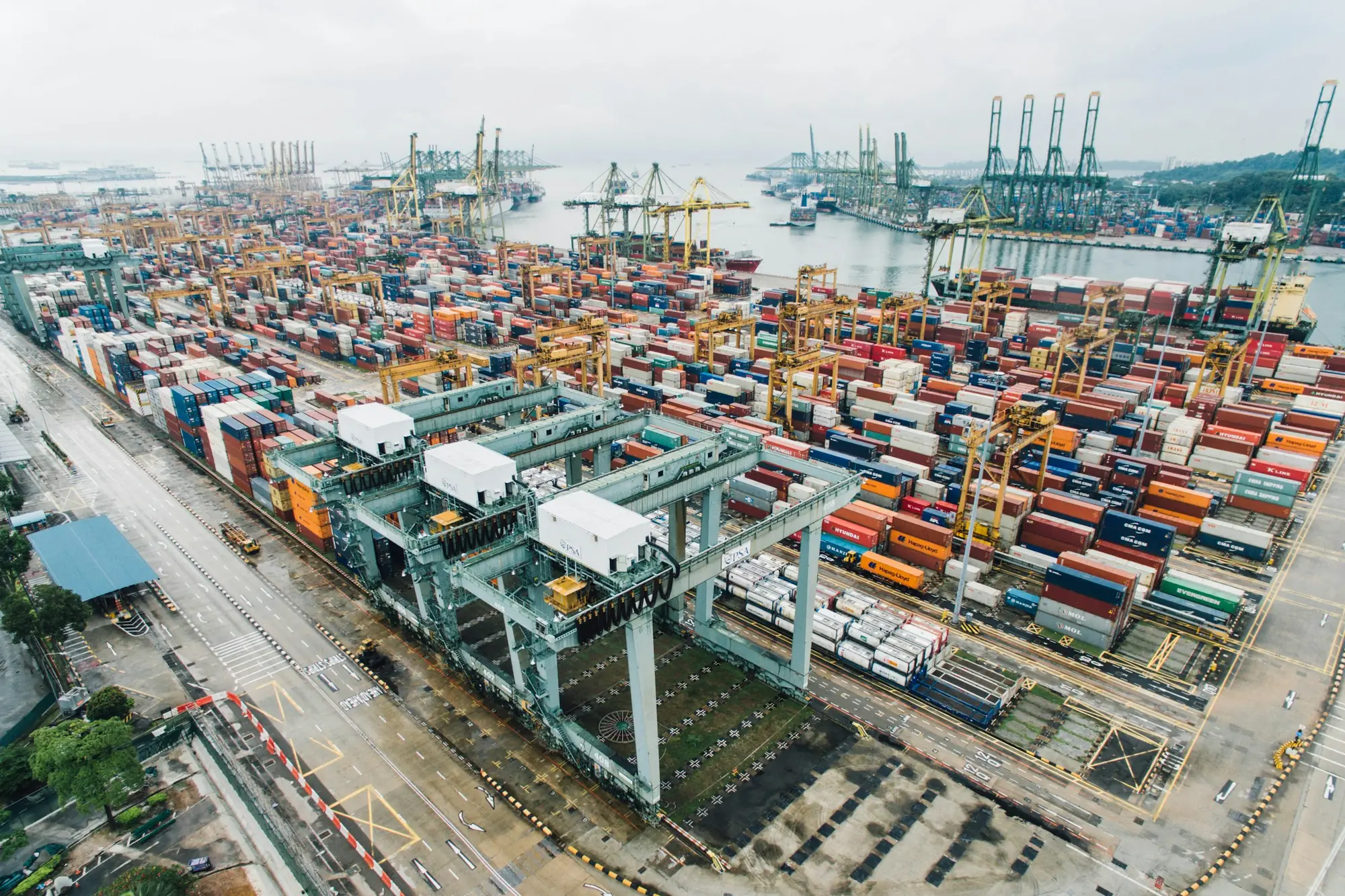 Aerial view of a container port